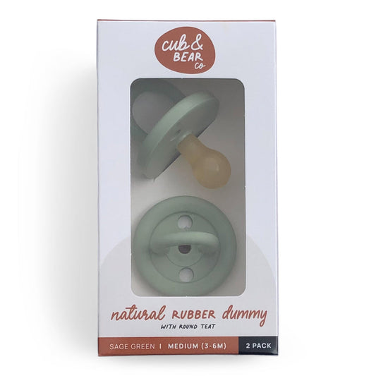 Cub & Bear Co Baby Natural Rubber Dummy Round Teat - Sage